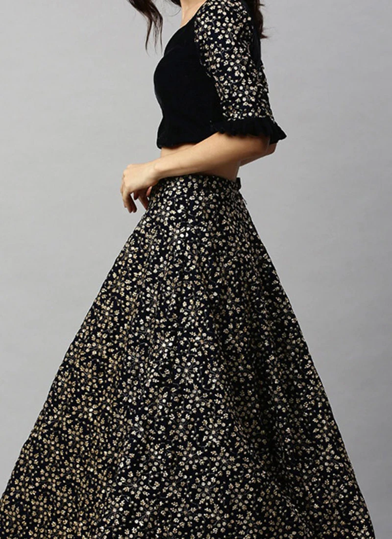 Blue Velvet Embroidered Umbrella Skirt Party Wear 1 Blue Velvet Embroidered Umbrella Skirt Party Wear