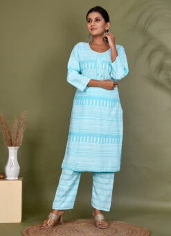 Blue Viscose Rayon Printed Kurta Semi Palazzo Set Work Wear 6 Blue Viscose Rayon Printed Kurta Semi Palazzo Set Work Wear -Indo Clothing Shop blue viscose rayon printed kurta semi palazzo set krsjscd54 u