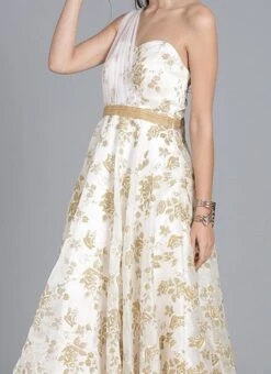Ethnovog White One Shoulder Gown Party Wear