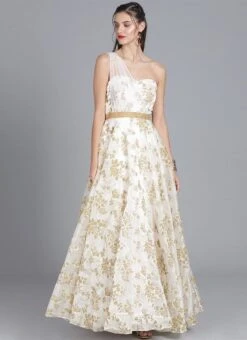 Ethnovog White One Shoulder Gown Party Wear 8 Ethnovog White One Shoulder Gown Party Wear -Indo Clothing Shop bollywood vogue customised white one shoulder gown IWBV01903799 u