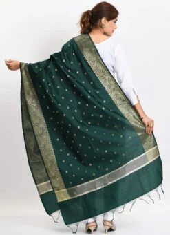 Bottle Green Banarasi Silk Weaving Work Dupatta Work Wear -Indo Clothing Shop bottle green banarasi silk weaving work dupatta dpdmimfd182 b