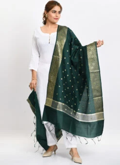 Bottle Green Banarasi Silk Weaving Work Dupatta Work Wear -Indo Clothing Shop bottle green banarasi silk weaving work dupatta dpdmimfd182 u