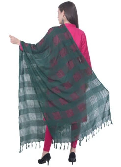 Bottle Green Cotton Weaving Work Dupatta Work Wear -Indo Clothing Shop bottle green cotton weaving work dupatta dpdmimfd094 b