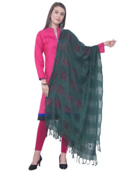 Bottle Green Cotton Weaving Work Dupatta Work Wear -Indo Clothing Shop bottle green cotton weaving work dupatta dpdmimfd094 u
