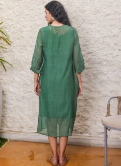 Bottle Green Embroidery Silk Dress Work Wear 7 Bottle Green Embroidery Silk Dress Work Wear -Indo Clothing Shop bottle green embroidery silk dress drsbadjudrg01 b