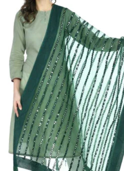 Bottle Green Organza Cotton Gota Patti Work Dupatta Festive Wear