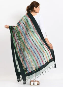 Bottle Green Organza Cotton Mirror Embroidery Dupatta Work Wear -Indo Clothing Shop bottle green organza cotton mirror embroidery dupatta dpdmimfd122 b