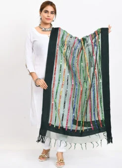 Bottle Green Organza Cotton Mirror Embroidery Dupatta Work Wear -Indo Clothing Shop bottle green organza cotton mirror embroidery dupatta dpdmimfd122 u