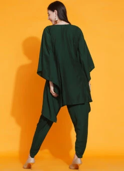 Bottle Green Polyester Hand Work Kaftan Set Party Wear -Indo Clothing Shop bottle green polyester hand work kaftan set krsdrnrwrks084 b