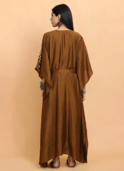 Brown Handpainted Kaftan Set Party Wear -Indo Clothing Shop brown handpainted kaftan set kfdasct174 b