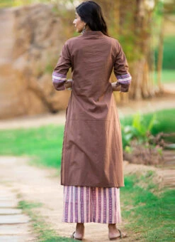 Brown Pure Cotton Kurta Semi Palazzo Set After Six Wear -Indo Clothing Shop brown pure cotton kurta semi palazzo set krsjbp2022a2105b b
