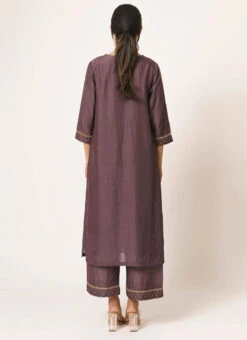 Brownish Purple Pure Chanderi Silk Embroidered Kurta Semi Palazzo Set Party Wear -Indo Clothing Shop brownish purple pure chanderi silk embroidered kurta semi palazzo set krsdvcsvks42 b