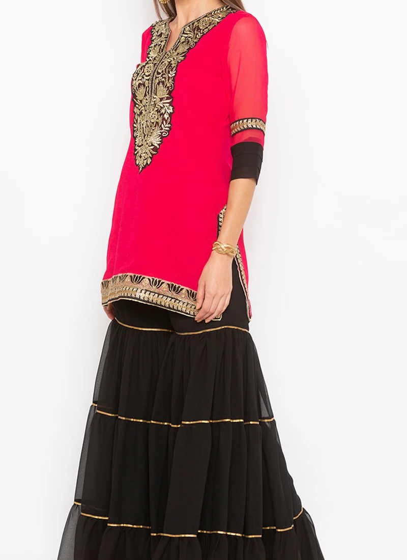 Candy Pink Georgette Embroidered Kurta Sharara Set After Six Wear 1 Candy Pink Georgette Embroidered Kurta Sharara Set After Six Wear