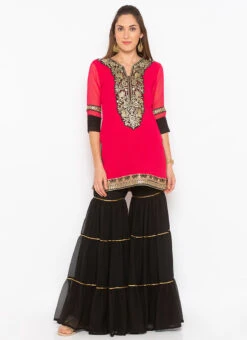 Candy Pink Georgette Embroidered Kurta Sharara Set After Six Wear 6 Candy Pink Georgette Embroidered Kurta Sharara Set After Six Wear -Indo Clothing Shop candy pink georgette embroidered kurta sharara set krsmnc1995ks u