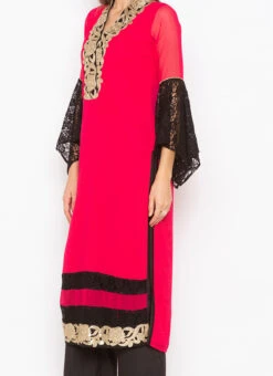 Candy Red Georgette Embroidered Kurta Palazzo Set After Six Wear