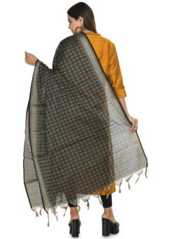Checked Black Handloom Cotton Weaving Work Dupatta Work Wear -Indo Clothing Shop checked black handloom cotton weaving work dupatta dpdmimfd078 b