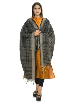 Checked Black Handloom Cotton Weaving Work Dupatta Work Wear -Indo Clothing Shop checked black handloom cotton weaving work dupatta dpdmimfd078 u