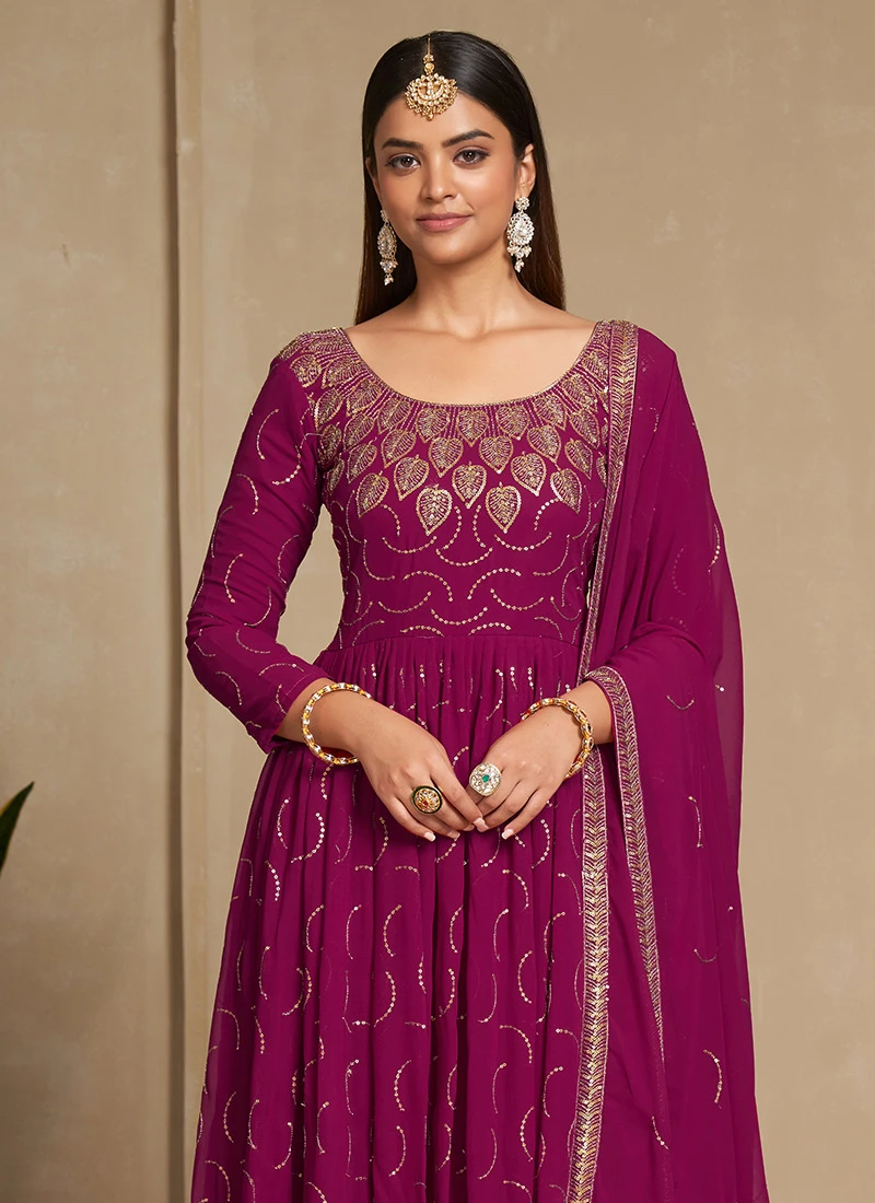 Cherry Pink Faux Georgette Sequins Dresses And Gown Party Wear 4 Cherry Pink Faux Georgette Sequins Dresses And Gown Party Wear - Image 4