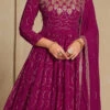 Cherry Pink Faux Georgette Sequins Dresses And Gown Party Wear