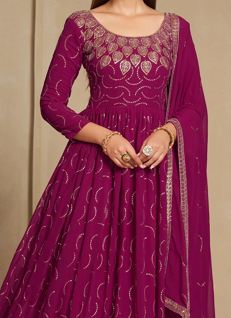 Cherry Pink Faux Georgette Sequins Dresses And Gown Party Wear 1 Cherry Pink Faux Georgette Sequins Dresses And Gown Party Wear