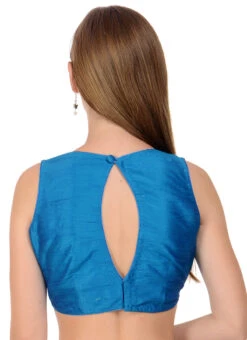 Cobalt Blue Art Dupion Silk Plain Blouse Festive Wear -Indo Clothing Shop cobalt blue art dupion silk plain blouse bldiw1 b