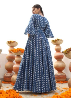 Cobalt Blue Cotton Printed Anarkali Gown After Six Wear 7 Cobalt Blue Cotton Printed Anarkali Gown After Six Wear -Indo Clothing Shop cobalt blue cotton printed anarkali gown bgwjac3004 b