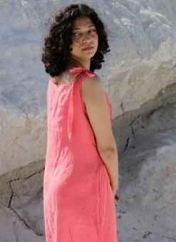 Coral Pink Embroidery Silk Dress Party Wear -Indo Clothing Shop coral pink embroidery silk dress drsbadjadrc03 b