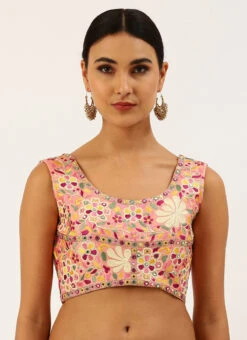 Coral Pink Silk Embroidered Work Blouse Party Wear 6 Coral Pink Silk Embroidered Work Blouse Party Wear -Indo Clothing Shop coral pink silk embroidered work blouse blspfb134c u