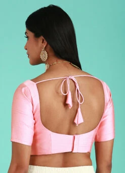 Coral Pink Silk Solid Stitched Readymade Blouse Party Wear -Indo Clothing Shop coral pink silk solid stitched readymade blouse blspfb226c b