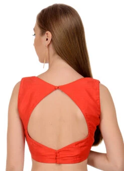Coral Red Art Dupion Silk Plain Blouse Festive Wear -Indo Clothing Shop coral red art dupion silk plain blouse bldiw13 b