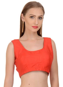 Coral Red Art Dupion Silk Plain Blouse Festive Wear -Indo Clothing Shop coral red art dupion silk plain blouse bldiw13 u