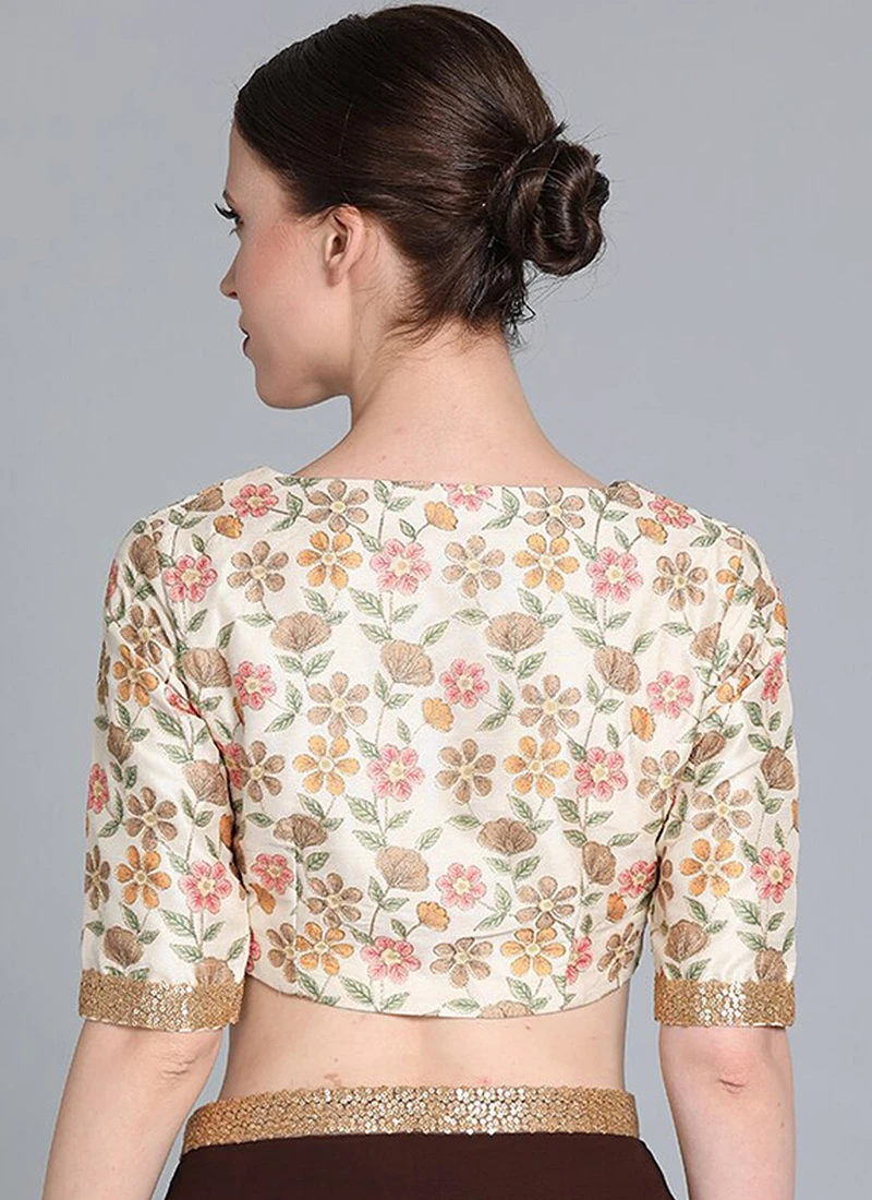 Cream Embroidered V Neck Blouse Festive Wear 4 Cream Embroidered V Neck Blouse Festive Wear - Image 4