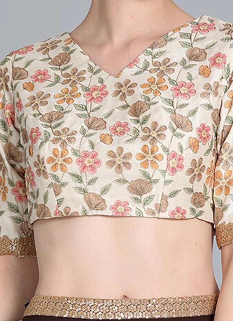 Cream Embroidered V Neck Blouse Festive Wear 1 Cream Embroidered V Neck Blouse Festive Wear