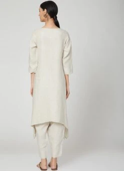 Cream Linen Kurta Straight Pant Set Work Wear -Indo Clothing Shop cream linen kurta straight pant set krsdvcsvts15 b