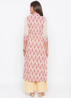 Cream N Pink Cotton Palazzo Set Party Wear -Indo Clothing Shop cream n pink cotton palazzo set krsmnkc2024 b