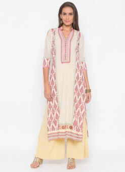 Cream N Pink Cotton Palazzo Set Party Wear -Indo Clothing Shop cream n pink cotton palazzo set krsmnkc2024 u