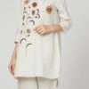 Cream Rayon Slub Kurta Straight Pant Set Work Wear