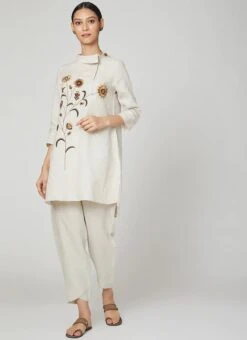Cream Rayon Slub Kurta Straight Pant Set Work Wear -Indo Clothing Shop cream rayon slub kurta straight pant set krsdvcsvts13 u