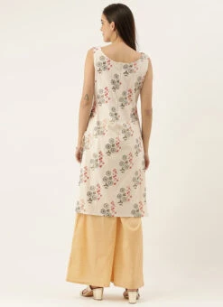 Cream Silk Cotton Sleeveless Palazzo Suit Party Wear 11 Cream Silk Cotton Sleeveless Palazzo Suit Party Wear -Indo Clothing Shop cream silk cotton sleeveless palazzo suit KSBS02009906 b