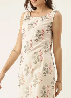 Cream Silk Cotton Sleeveless Palazzo Suit Party Wear