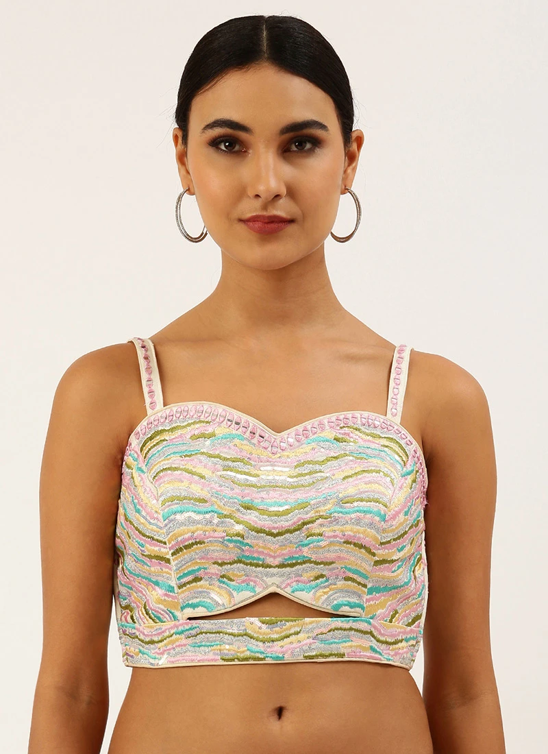 Cream Silk Embroidery Work Blouse Party Wear 3 Cream Silk Embroidery Work Blouse Party Wear - Image 3