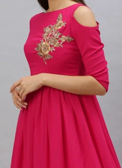 Pink Embroidred Boat Neck Gown Party Wear