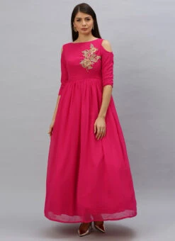 Pink Embroidred Boat Neck Gown Party Wear 9 Pink Embroidred Boat Neck Gown Party Wear -Indo Clothing Shop custom made pink embroidred boat neck gown IWBV01906240 u