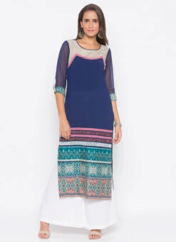 Dark Blue Crepe Printed Kurta Palazzo Set After Six Wear 6 Dark Blue Crepe Printed Kurta Palazzo Set After Six Wear -Indo Clothing Shop dark blue crepe printed kurta palazzo set krsmnc2029ks u