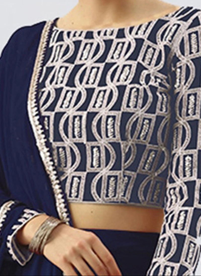 Dark Blue Embroidered Boat Neck Blouse Party Wear 1 Dark Blue Embroidered Boat Neck Blouse Party Wear