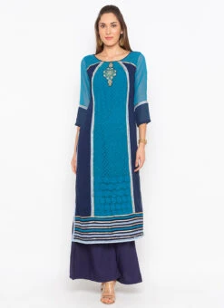 Dark Blue Georgette Embroidered Kurta Palazzo Set After Six Wear 6 Dark Blue Georgette Embroidered Kurta Palazzo Set After Six Wear -Indo Clothing Shop dark blue georgette embroidered kurta palazzo set krsmnc2087ks u