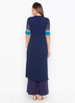 Dark Blue Georgette Thread Work Kurta Palazzo Set After Six Wear -Indo Clothing Shop dark blue georgette thread work kurta palazzo set krsmnc1978ks b
