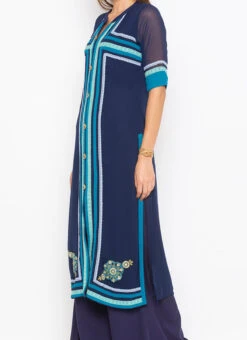 Dark Blue Georgette Thread Work Kurta Palazzo Set After Six Wear