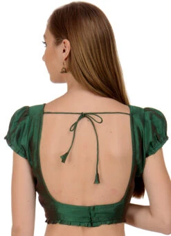 Dark Green Art Dupion Silk Plain Blouse Festive Wear -Indo Clothing Shop dark green art dupion silk plain blouse bldiw14 b