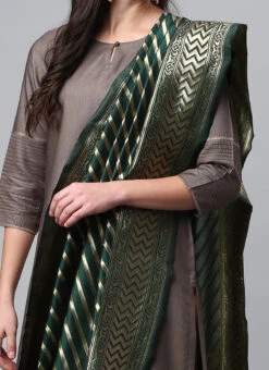 Dark Green Benarasi Silk Jacquard Woven Dupatta Festive Wear
